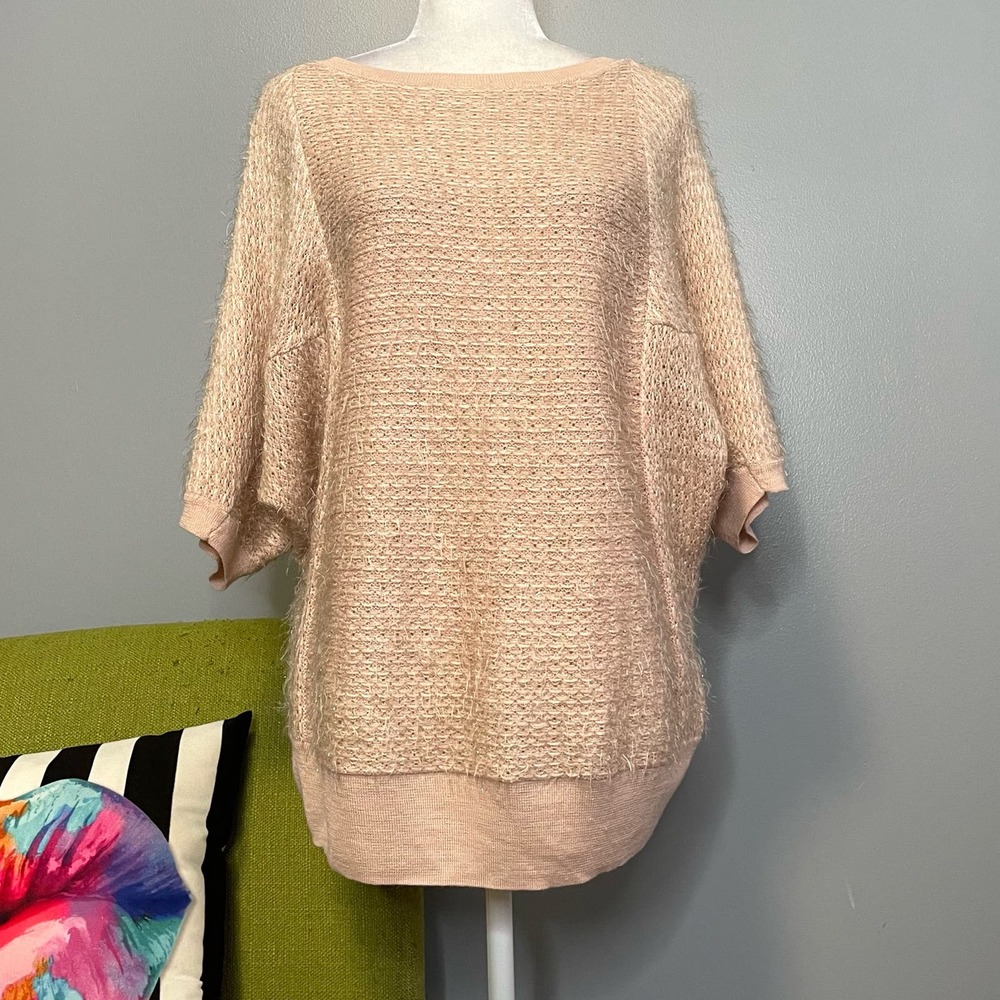Chicos Blush Pink Fuzzy Knit Pullover Batwing Sweater 1